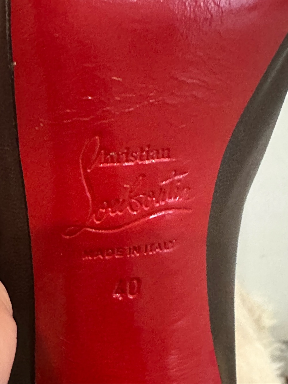 Christian Louboutin Brown Leather Peep-Toe Pump with Red Sole - Picture 9 of 9